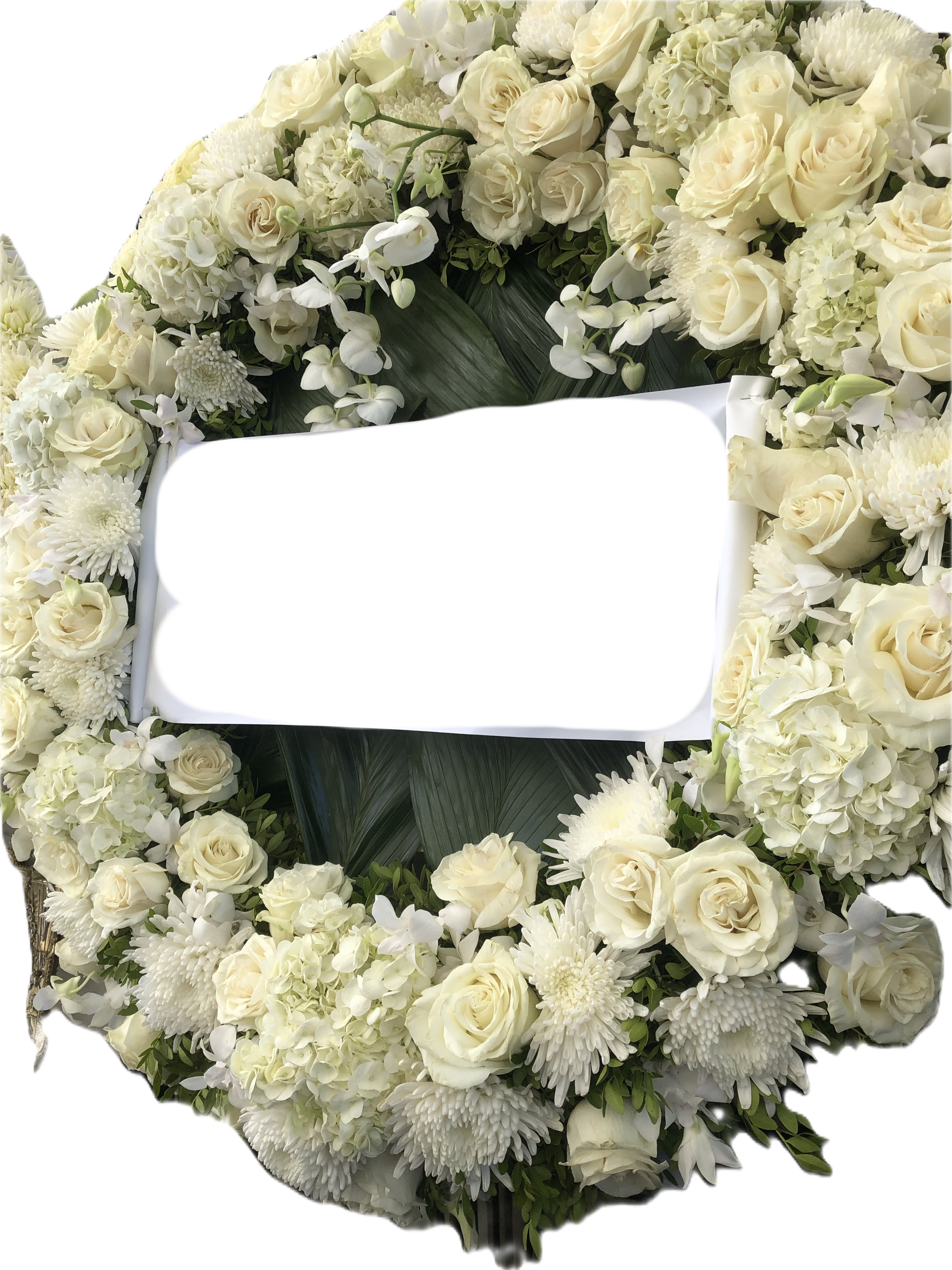 Στεφάνι με Λευκά Τριαντάφυλλα & Ορχιδέες